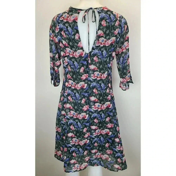Zapa Basic Green Blue Floral Print Chiffon Dress Cottagecore Medium - Picture 7 of 13